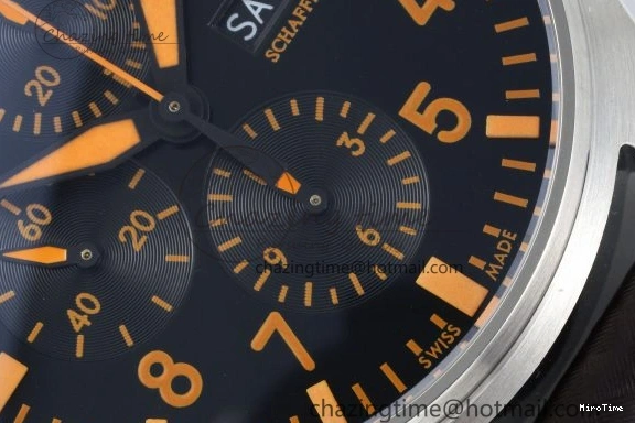MIROTIME 0503 Pilot Chrono SS AZF 1:1 Best Edition Black Dial Orange Markers on Brown Leather Strap A EasyCare 7065
